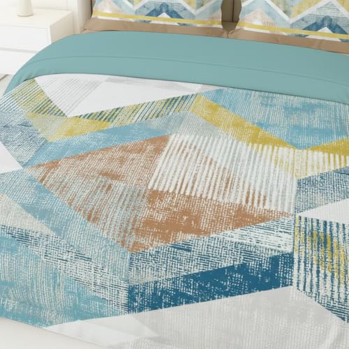 Image of LANE LINEN 100% Cotton Printed King Size Bedsheet - Sky Blue | OEKO-Tex Certified, 250TC, Fits King & Double Bed, Geometric Print, Breathable & Wrinkle-Free, Includes 2 Pillow Covers