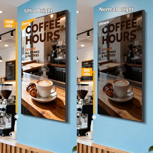 Image of 32Inch Wall Mount Digital Signage, 1000nits High Brightness Slim Frameless Advertising Display, Touchscreen Commerical Display LCD Monitor with CMS /U-Disk Plug&Play, Split Screen, 7 /24 Timer switch