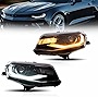 MOSTPLUS 2 PCS LED Projector Headlights W/Sequential Turn Signal Compatible with 2016 2017 2018 Chevrolet Camaro Black Housing