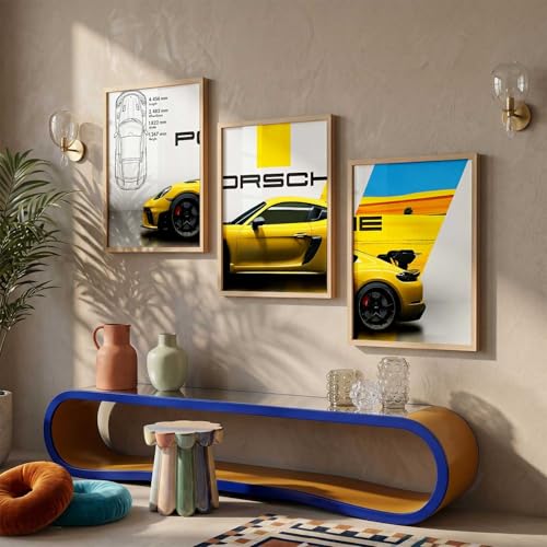 Image of HOTHOUSE Big Porsche 911 Car Framed Posters Gift Items for Boys Room Wall Decoration Bedroom Living Room Office Studio Decor | Car Poster Frame for Wall Decor Set Of 3 Size(19X25 inch)