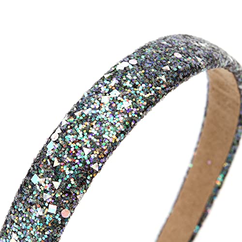 Loneedy 3 Pack Glitter Sequins Sparkly Hard Headbands For Kids Wide Padded Hair Bands Fashion Cute Daily Accessories For Girls And Women (Black + Grey +Beige) #TOP4