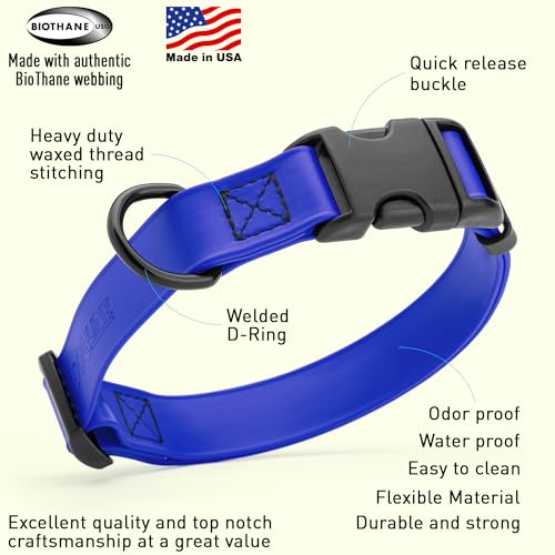 Image of Dogline Biothane Waterproof Dog Collar with Quick Release Buckle Strong Coated Nylon Webbing with Odor- Proof for Easy Care Easy to Clean Fits Small Medium or Large Dogs, Royal Blue 1 inch W 15-23 inch L