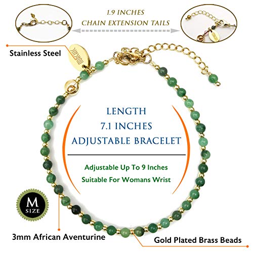 Morchic 3Mm African Aventurine Mini Beads Natural Gemstone Adjustable Bracelet For Women, Energy Gem Charm Series, Birthday Gift 7.1 #TOP1