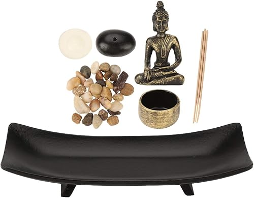 Juego de velas de Buda con Buda de resina, soporte de candelita de cristal, barra de incienso y soporte, piedras decorativas para decoración del