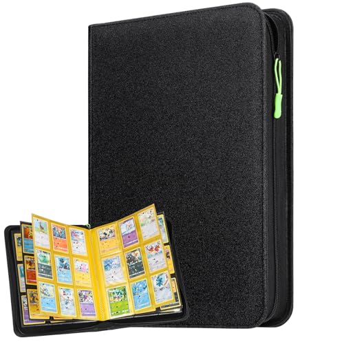 Euqvunn Classeur de Cartes à Collectionner avec Fermeture Éclair, 24 Feuilles 432 Poches Classeur Cartes avec 2 Pages en Vedette, Side-loading livre carte pour TCG, MTG, Yu-Gi-Oh (noir)