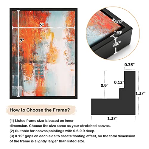 Image of Floating Canvas Frame for 6x8 Inch Painting 0.6-0.8 inch Deep,Black | Set of 2,Easy Framing,Floating Frames for Landscape Portrait Bedroom Hallway Entryway Decor,Horizontal or Vertical Display