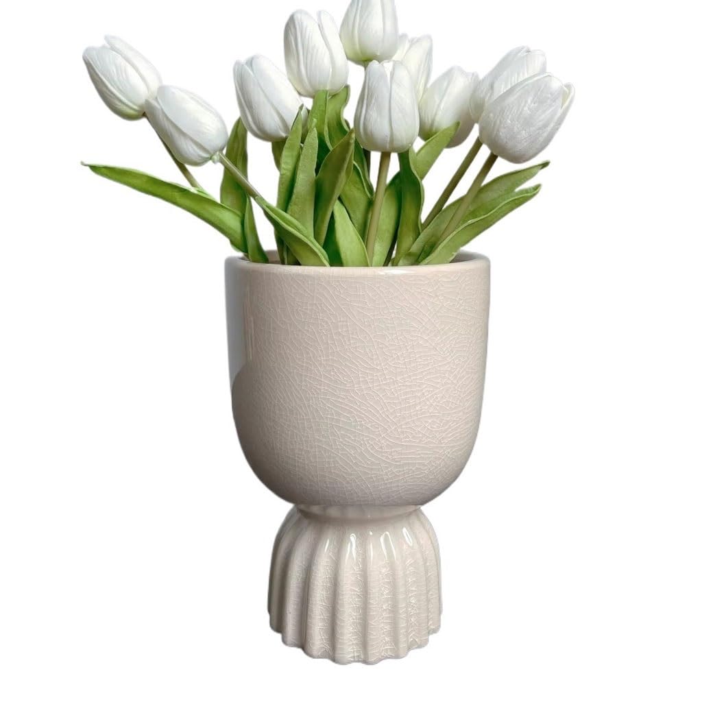 Gelasige One Color Flower Pots Nordic Minimalist Style High-Foot Ceramic Flower Pot Home Desktop High-End Green Plant Flower Pot Outdoor Flower Pots(B)