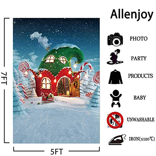 Allenjoy 5x7ft Christmas Candy Canes House Backdrop for Kids Photography Winter Snowflake Snow Fairy Tale Xmas Party Decoration Baby Children Holiday Portrait Background Photo Booth Photoshoot Props - Thumbnail 2