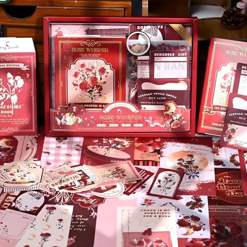 Image of RANDEN journaling kit Aesthetic Stuff Vintage Journal Kit Supplies - 346PCS Scrapbook Stickers & DIY Craft Set for Bullet Journals, Planners, Albums & Notebooks (Rose)