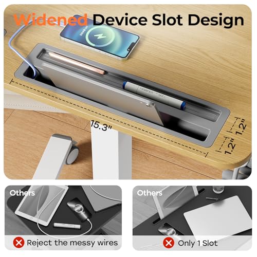 Image of Mobile Standing Desk with Drawer, 28 inch Rolling Desk with Cup Holder and Hooks, Portable Laptop Workstation on Wheels, Height Adjustable Cart with Storage for Home Office, Maple