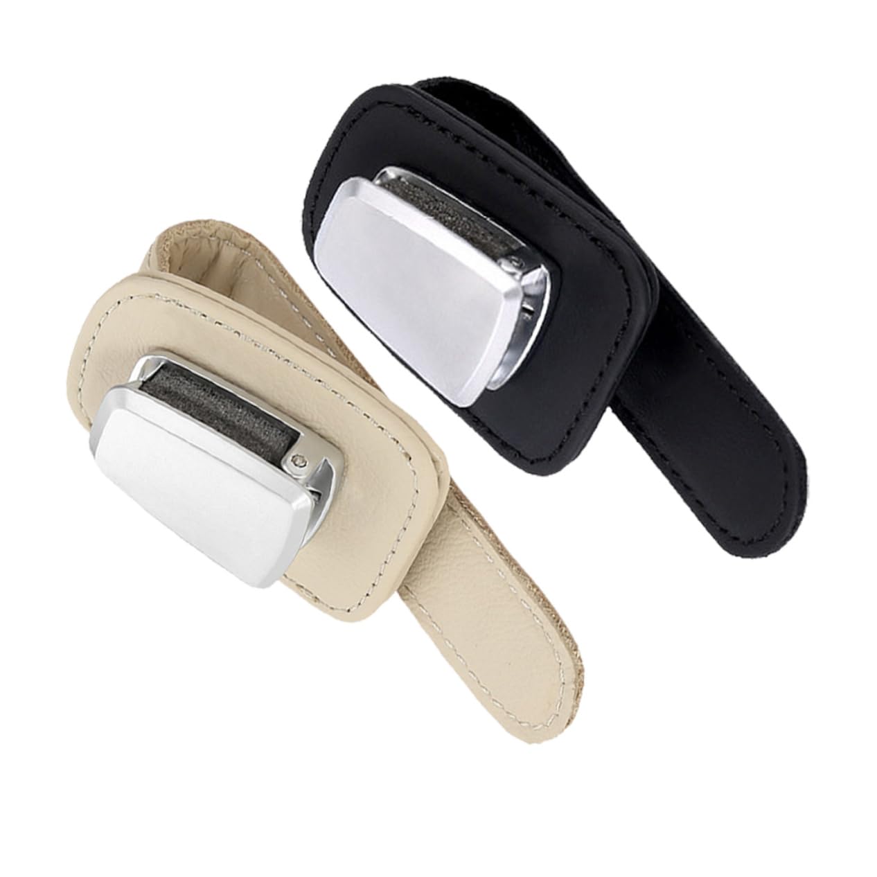 GLEAVI 4pezzi Porta Occhiali Auto Clip Organizer Per Visiera Supporto Occhiali Sole Con Funzion Riparazione e Stoccaggio Accessorio Per Auto Pu Nero Beige