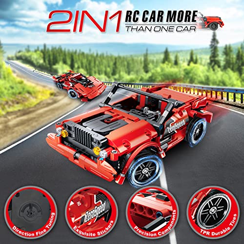 IKIDSUN Ferngesteuertes Bauspielzeug für Kinder, 2.4 GHz Technic RC-Rennwagen,2 in 1 Rennfahrer Bausätze, 351 Teile STEM… – Bild 3
