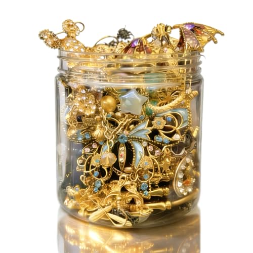 Jollyhit Gift-Ready Light Gothic&Witchy Mystery Jewelry Jar – 30pcs Gold&Black Surprise Costume Jewelry Set Unique Anniversary Birthday Friendship Gift for Her