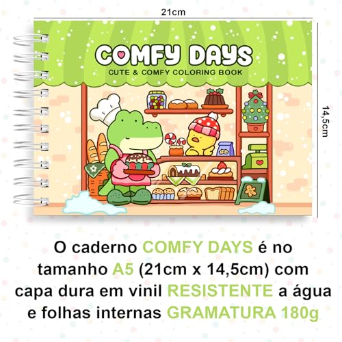 Livro de Colorir Comfy Days 40 Folhas 180 Gramatura Capa Dura Caderno Desenho Pintura Urso Ursinho D