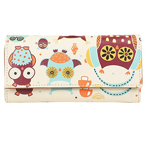 Little Owl Vector Art Design Pattern Multicolored Faux Leather Printed Women's Wallet | Ladies Purse | Clutch | Multiple Card Holder Organizer & Wallet, Multicolor, 8 Inch