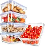 NutriChef 5 Piece Glass Food Containers - Stackable Superior Glass Meal-prep Storage Containers, Newly Innovated Leakproof Locking Lids w/Air Hole, Freezer-to-Oven-Safe (Blue)