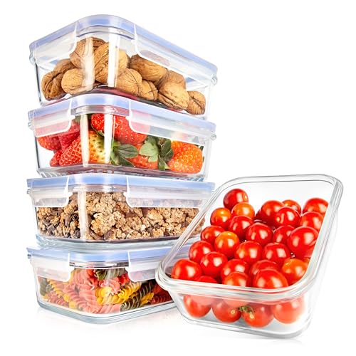 Image of NutriChef 10 Piece Glass Food Storage Containers with Lids - 30 oz Meal Prep Containers Reusable - Airtight Glass Lunch Containers for Food Storage - Freezer to Oven Safe - Blue