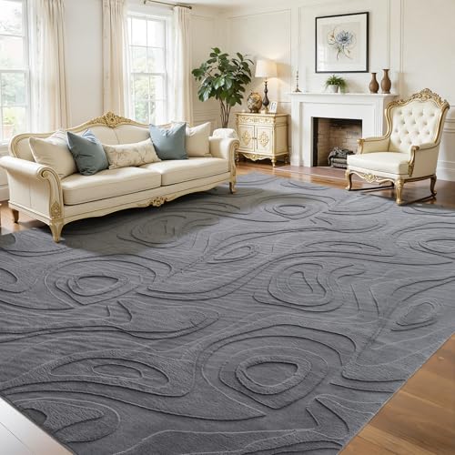 UKISS 8x10 Faux Rabbit Fur Area Rug, Non-Slip, Gray
