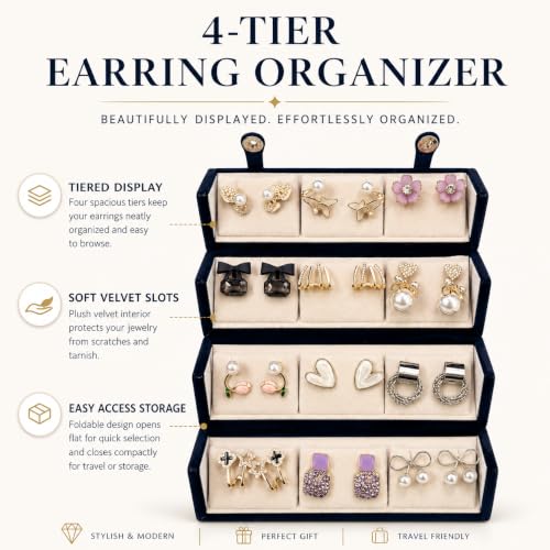 Image of Designer Stud Earrings Set of 12 for Women & Girls with Folding Jewelry Box | Traditional & Stud Earring Combo | Stylish Jewellery Gift Set | Travel Friendly Organizer