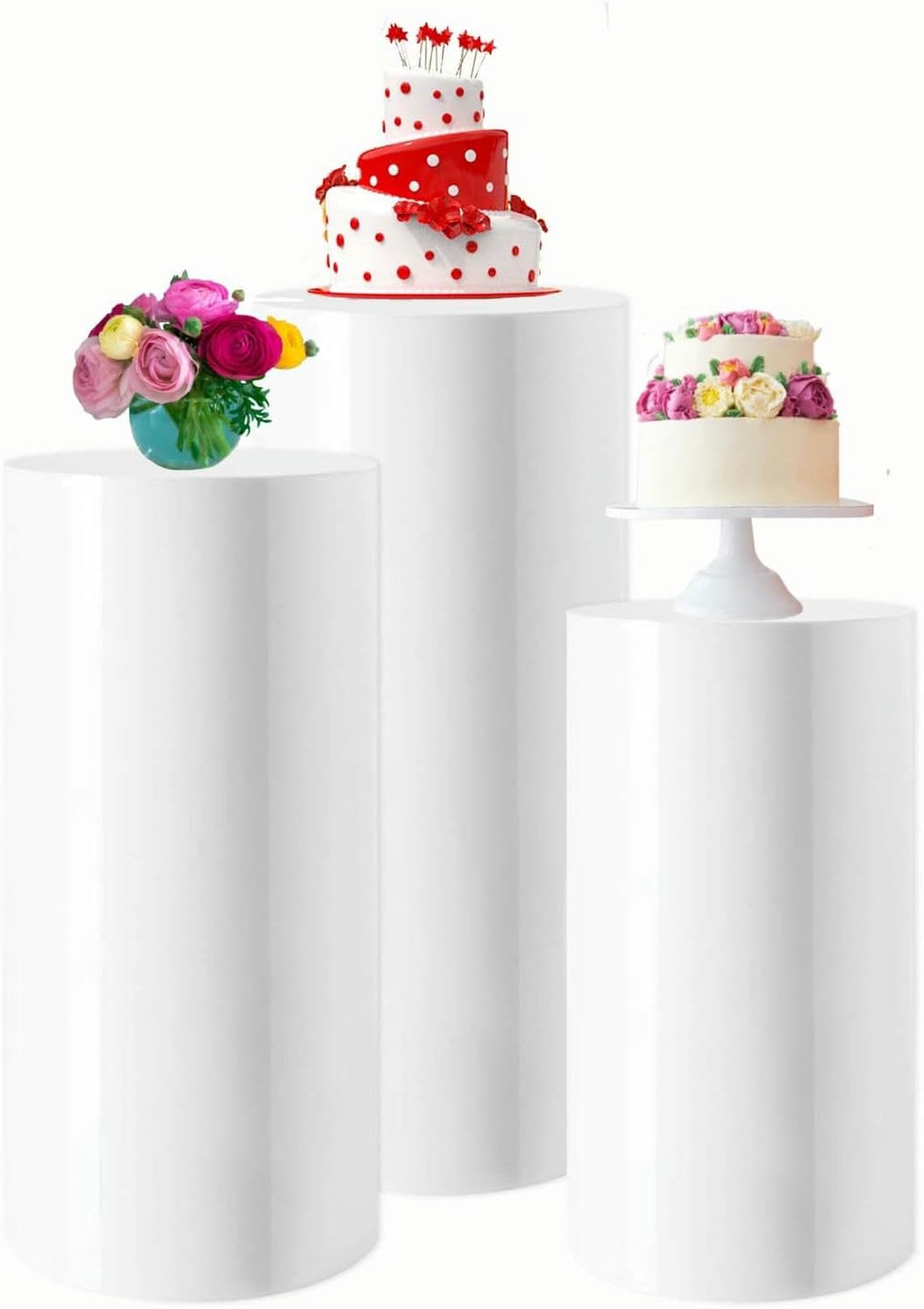 Présentoir cylindrique en métal blanc pour centre de table de mariage chic
