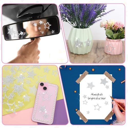 Image of 84Pcs Glitter Silver Star Stickers Christmas Self Adhesive Rhinestone Star Stickers Silver Glitter Bling Crystal Star Sticker Self-Adhesive Assorted Star Labels Gift Decor Holiday Window Car Decal