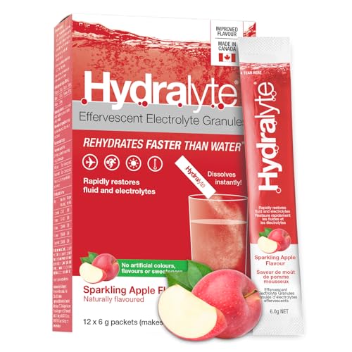 HydraLyte Electrolyte Powder, Manufactured in Canada - Sparkling Apple Flavour - Low Sugar Hydration Packets for All Ages - Made with All Natural Ingredients, 12 Servings by Hydralyte - Used condition - CA$12.15