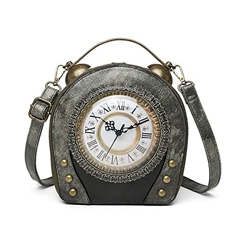 THUCHENYUC Clock Purse Real Working Clock Handbags PU Leather Retro Shoulder Bag Vintage Shoulderbags Steampunk Style Handbag For Women Girls (Color : Grey, Size : 6.3 * 3.3 * 8IN) Cover