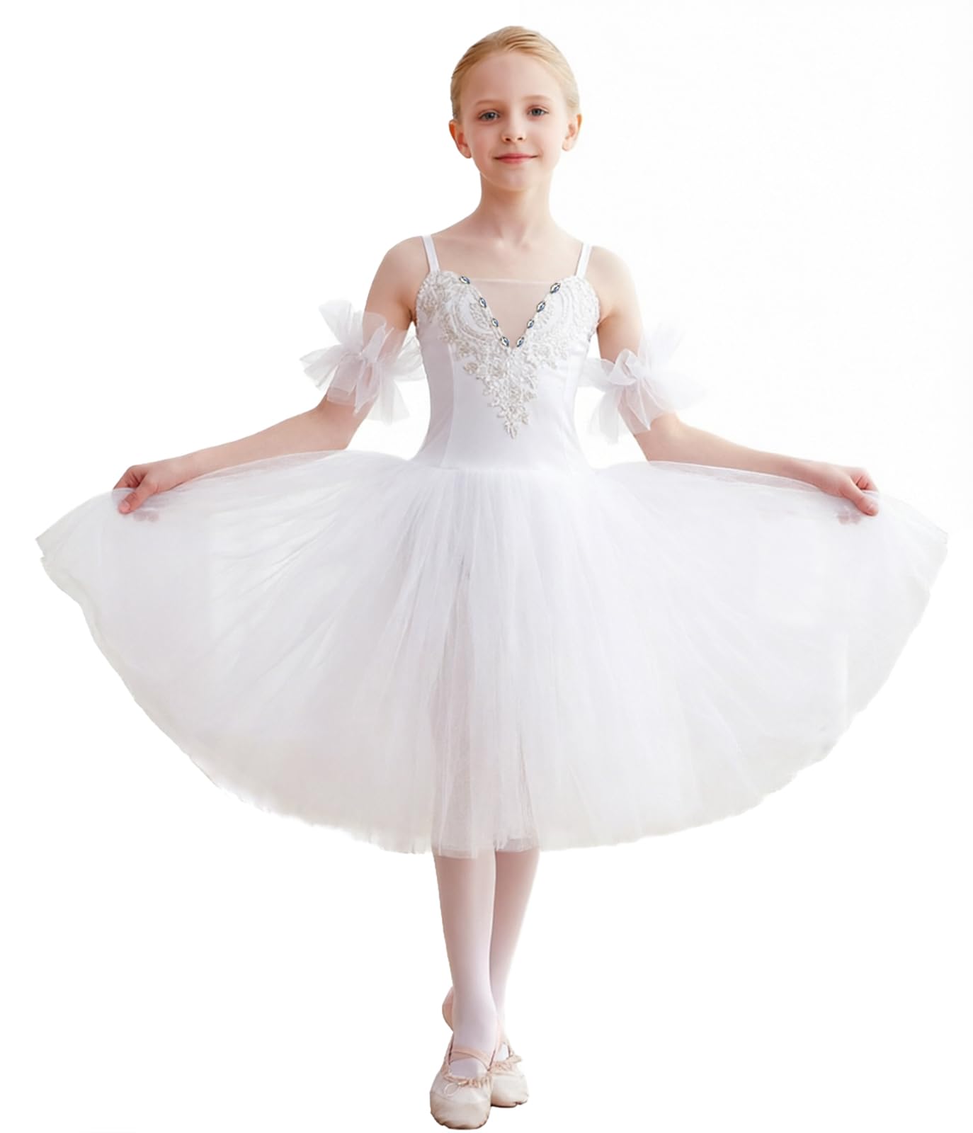 ORIDOOR Mädchen Sommerkleid Schwan Tanzkleid Tutu Performance Langes Tüllkleid Halloween Weihnachten Kleid