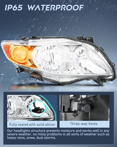Image of Nilight Headlight Assembly Compatible with 2009 2010 Toyota Corolla XLE /LE /Base Replacement Headlamp Chrome Housing Amber Reflector Driver and Passenger Side(Not fit S or XRS Trim)
