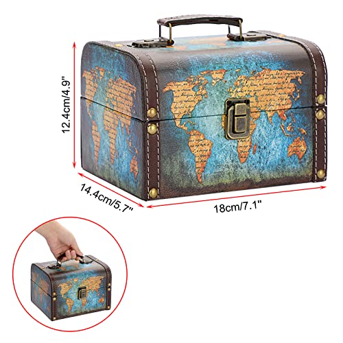 Elldoo Decorative Treasure Chest Box, Wooden + Pu Leather Storage Box For Jewelry Trinkets, Keepsakes Box For Girls Women Gifts (Green Map Pattern) #TOP1