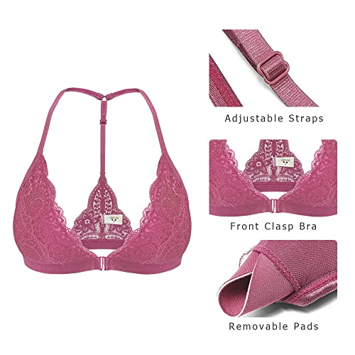 Image of SHEKINI Women's Lace Bra Wireless Padded Triangle Bralettes for Women Front Closure Halter Bras for Women