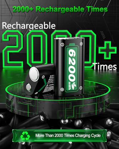 Batería de 6200 mWh para Xbox One/Xbox Series X/Series S/Xbox One X/S Controller, 2 x 6200 mWh 2,5 horas de carga rápida, 28 horas de tiempo de reproducción, batería para controlador Xbox One/Xbox - imagen 6