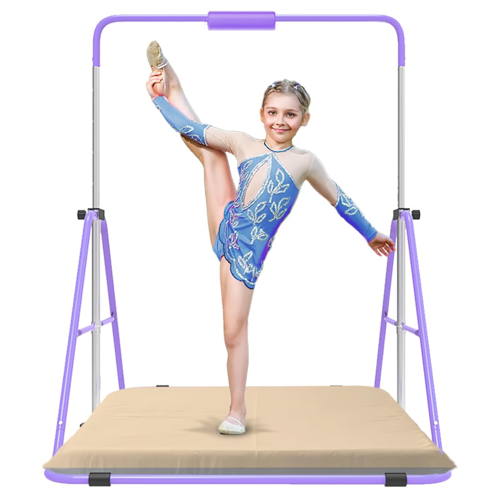 Photo 1 of **UNTESTED**
Jivifao Gymnastics Bar with Self-Inflating Mat for Kids, Adjustable Height Gymnastic Horizontal Bars with Mat, Folding Gymnastic Training Monkey Bars, Junior Expandable Training Kip Bar for Home