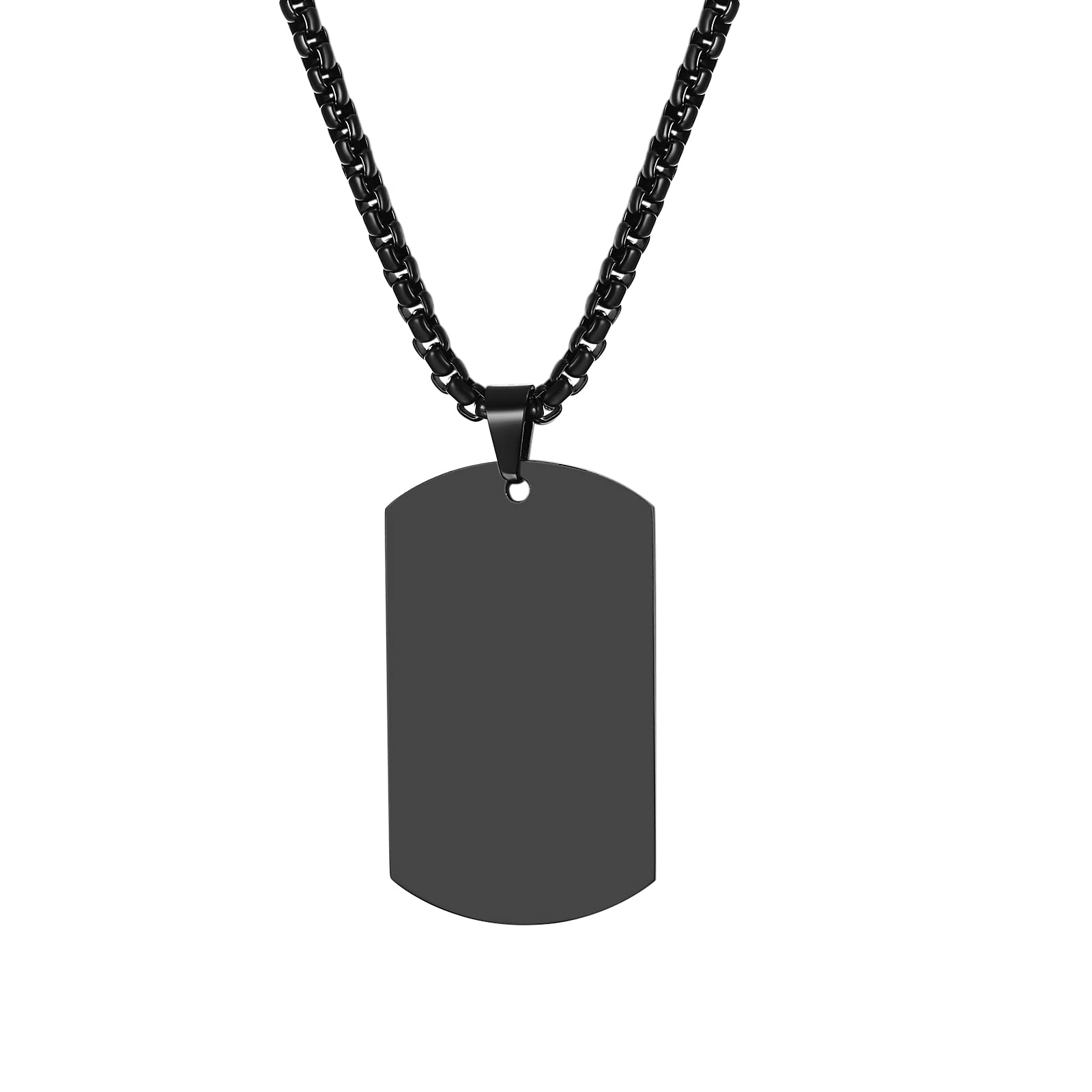 JewelryWe Collar personalizado para hombre con foto y texto grabado, marca de identificación militar estilo ejército colgante con cadena, plata/negro