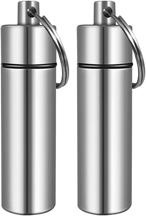 2 Pack - Aluminum Pill Case Container with Keychain Keychain Caddy FOB Every Day Carry (EDC) Metal Pill Box Compact Medicine Holder for Carrying Daily Vitamin Calcium