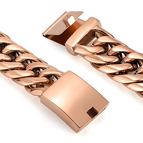 ROWIN&CO Heavy Mens 25mm Wide Stainless Steel Curb Cuban Link Chain Bracelet, Hip Hop Urban Streetwear Jewelry, 9" Wrist Chain, Available in Rainbow/Blue/Rose Gold/Black Chains4