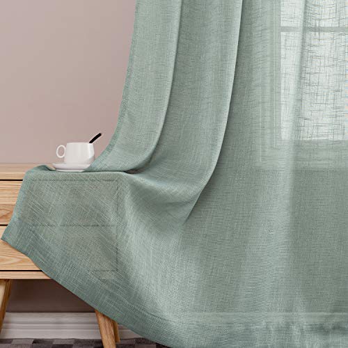 Jinchan Sheer Curtains For Living Room 63 Inch Length Blue Curtains Rod Pocket Back Tab Faux Linen Curtains Open Weave Sheers Lightweight Voile Drapes Bedroom Window Curtain Set 2 Panels #TOP5