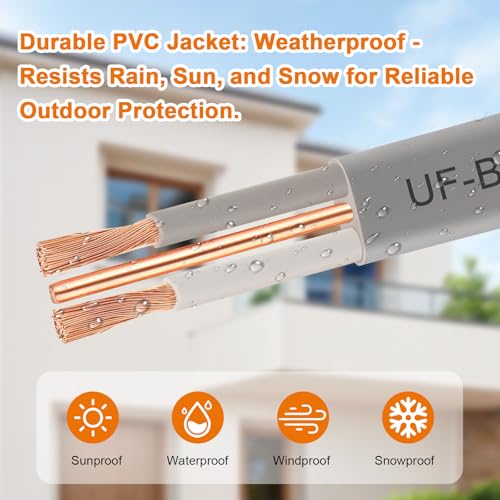 10/2 UF-B Wire - 100FT 10 Gauge Direct Burial Electrical Cable 100% Pure Copper 10AWG 2 Connector for Underground Feeder Wet or Corrosive Locations Indoor & Outdoor etc by MOOKEERF - Image 3