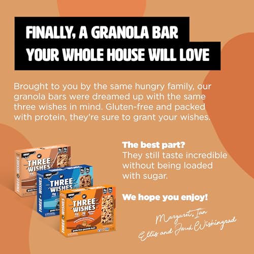 Three Wishes Chewy Granola Bars, Variety 3-Pack - Gluten & Grain-Free Soft Snack Food Bar with 6g Protein, 3g Sugar - Healthy Breakfast & On-the-Go Cereal Snack - Vegan & Kosher