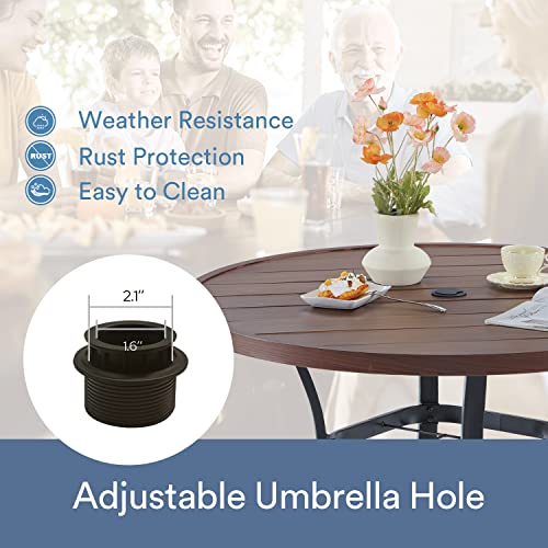 Image of VICLLAX 40.6 inch Round Patio Table, Outdoor Dining Table for 4 with Umbrella Hole for Garden Lawn Deck Backyard, Walnut