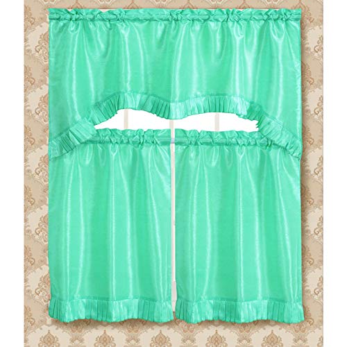 RT Designers Collection Bermuda Ruffle Kitchen Curtain Tier Set, Aqua