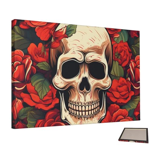 Peinture murale tête de mort et rose sur toile, impression artistique esthétique de salon
