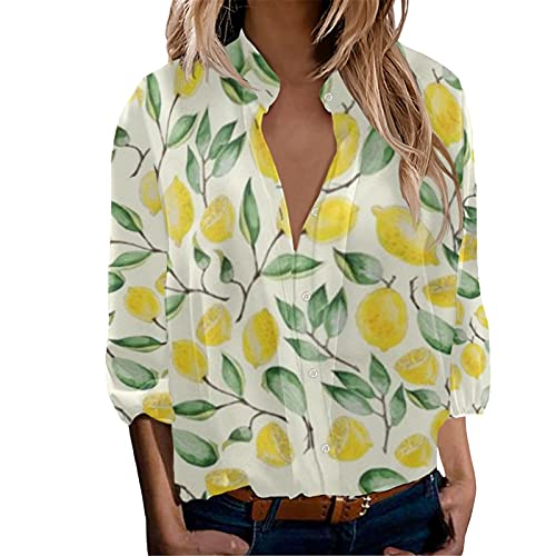 Coloranimal Women's Casual Long Sleeve Shirts Button Up V-Neck Blouse Tunic Tops Size S-5XL