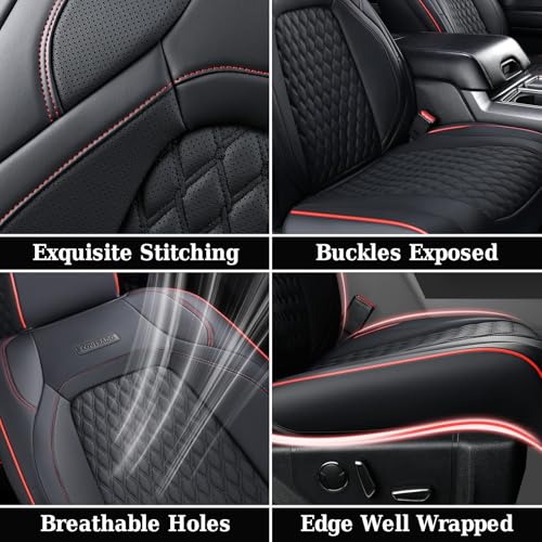 Image of Coverado Seat Covers Full Set for Jeep Wrangler, Waterproof Car Seat Covers for Automotive Truck Seat Covers Custom Fit for 2007-2012 Jeep Wrangler JK Seat Covers for Cars 2 Door(Red Line)