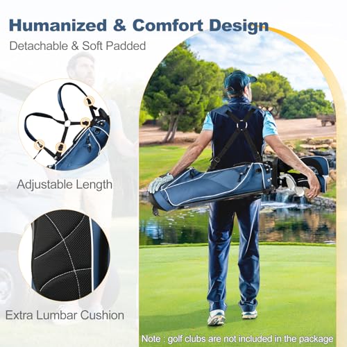 ULTIMATE Golf Stand Bag with 4-Way Top Dividers, Portable Ergonomic Golf Bag with 4 Zippered Pockets, Cooler Bag, Rain Hood and Dual Strap System, 3.5 LBS Lightweight for Men Women (Navy) - Thumbnail 4