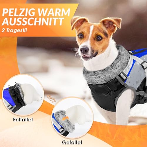 Nasjac Winter Hundemantel mit abnehmbarem Geschirr, wasserdichte Fleece warm hundejacke für kleine mittlere große Hunde, reflektierende einstellbare pelzige Hundekleidung Outdoor Hunter Weste