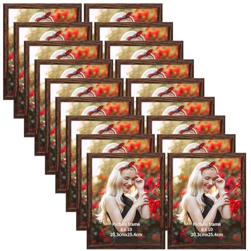 PETAFLOP Wooden 8x10 Picture Frame Set of 18, Bulk Rustic Brown Photo Frames Fits 8 by 10 for Wall or Tabletop Display