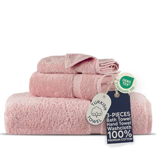 Towel Bazaar Premium Turkish Cotton Super Soft and Absorbent Towels (3-Piece Towel Set, Pink)
