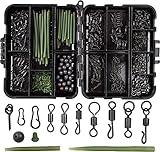 Carp Fishing Tackle Swivel Snaps Kit, 300pcs Various Quick Change Swivels Speed Links Anti-Tangle Sleeves Hook Stops Beads Screws Rigs Carp Fishing Equipment