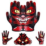 LISAAZ Football Gloves Sticky Grip Youth Football Gloves | Receiver Durable Youth & Adult Tacky Sports Training Game Day Gear Gift (Crimson Red Slash, Adult- XL)